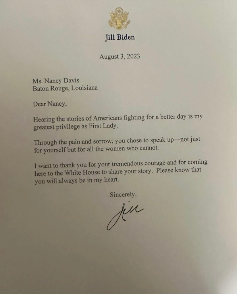 Jill Biden's Letter to Nancy Davis